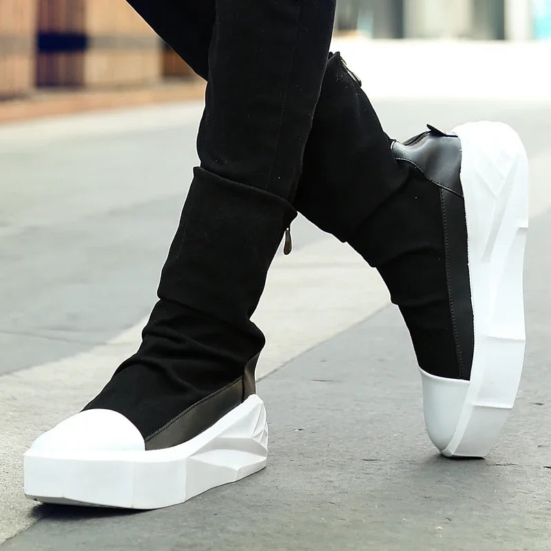 High Top 2025 Autumn New Men's Casual Shoes Fashion Slip On Man Sneakers Outdoor Comfort Trend Shoe Mid-Calf Men Boots Zipper 44