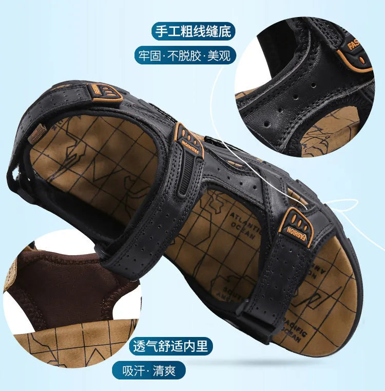 Designers Men's Sandals Luxury Genuine Leather Men's Sandals   High Quality Soft Casual Sandals for Men Beach Hiking Men's Shoes