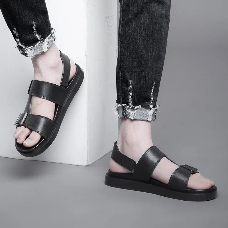 Summer Outdoor Genuine Leather Antiskid Sandals Men Casual  Leather Non-slip Breathable Tooling Shoes Soft Bottom Walking Shoes
