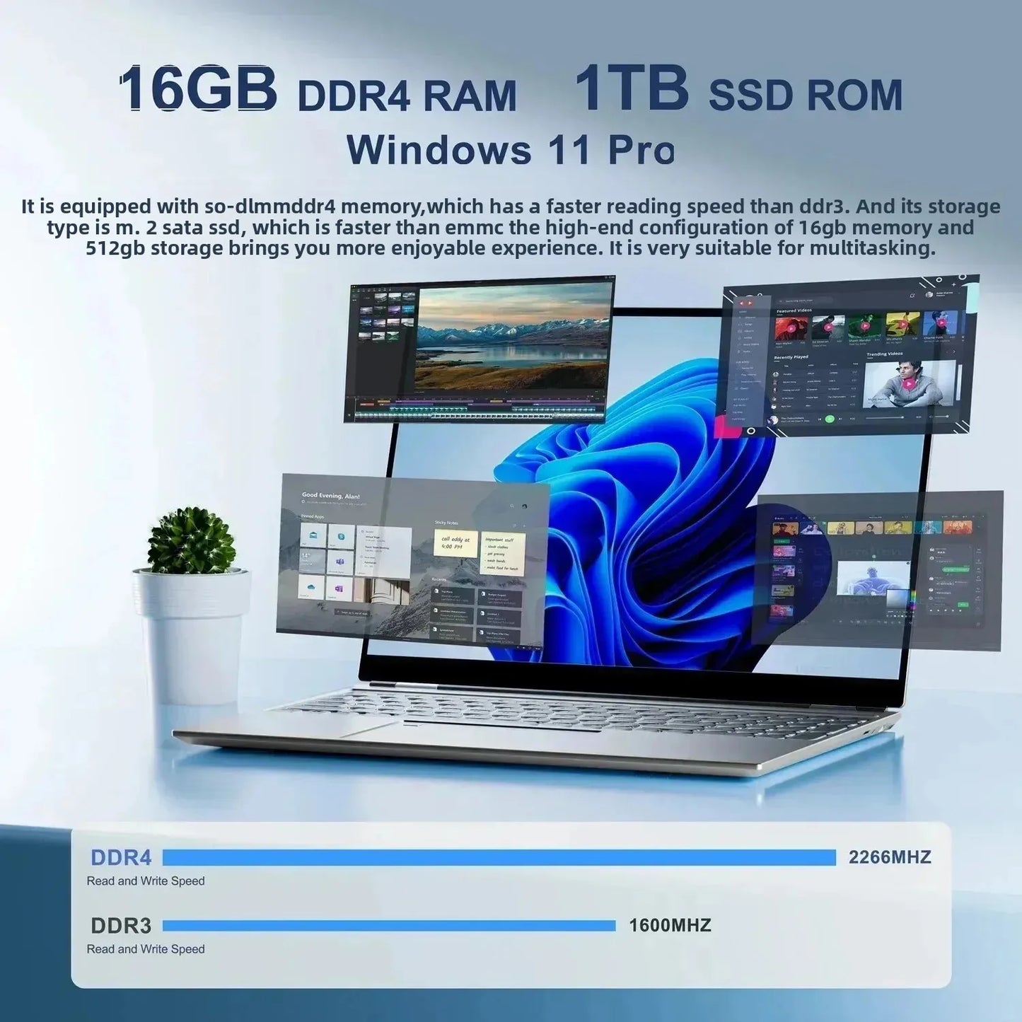 Facial recognition Intel Notebook N5095 Graphics UHD 16" Laptop 16GB 32GB RAM Max 2TB ROM Windows 11 Wifi 5 BT 4.2 RGB Keyboard