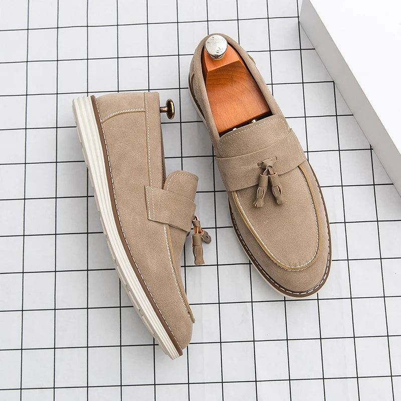 New Fashion Tassel Leather Men Shoes Slip On Loafers Classic Patchwork Suede Dress Shoes Man Daily Wedding Party Shoes for Man