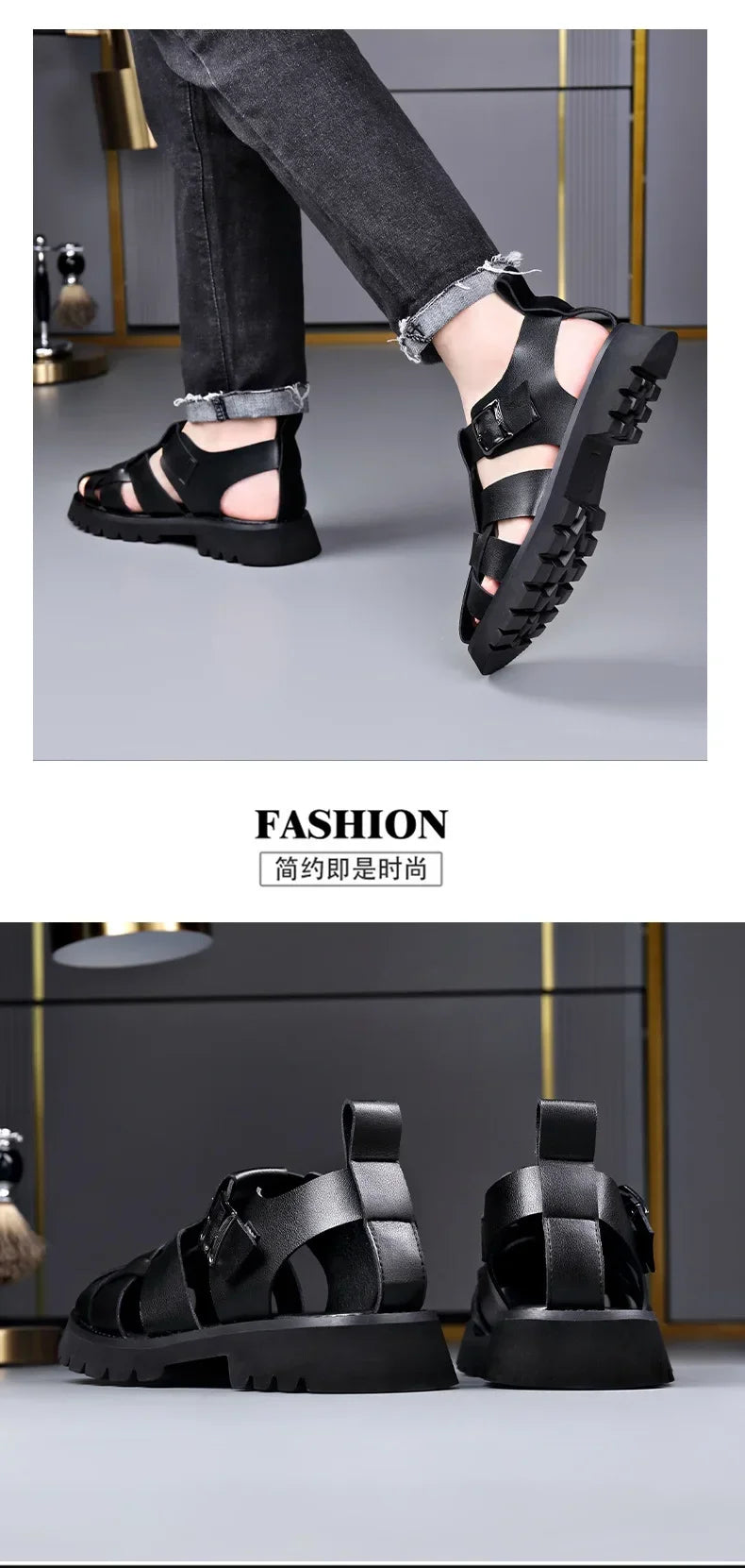 Men Sandals Cow Leather Roman Sandals for Men Summer Designer Platform Shoes Male Fashion Casual Black Sandals Man