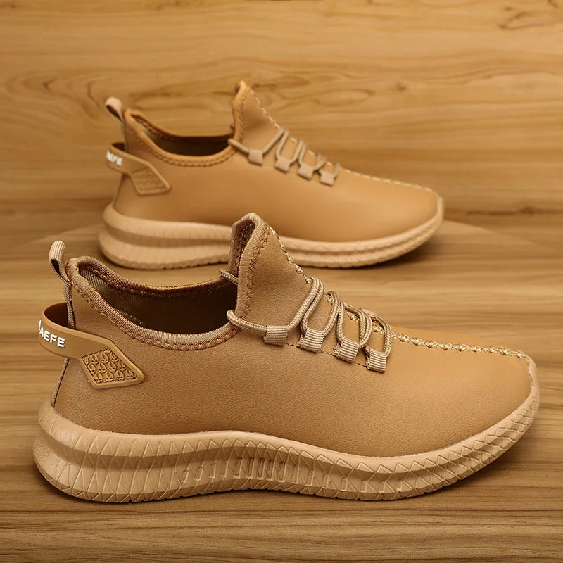 HKDQ New Men Casual Sneakers Waterproof Non Slip Outdoor Sneakers Male Artificial Leather Lace Up Low Top Lightweight Footwear