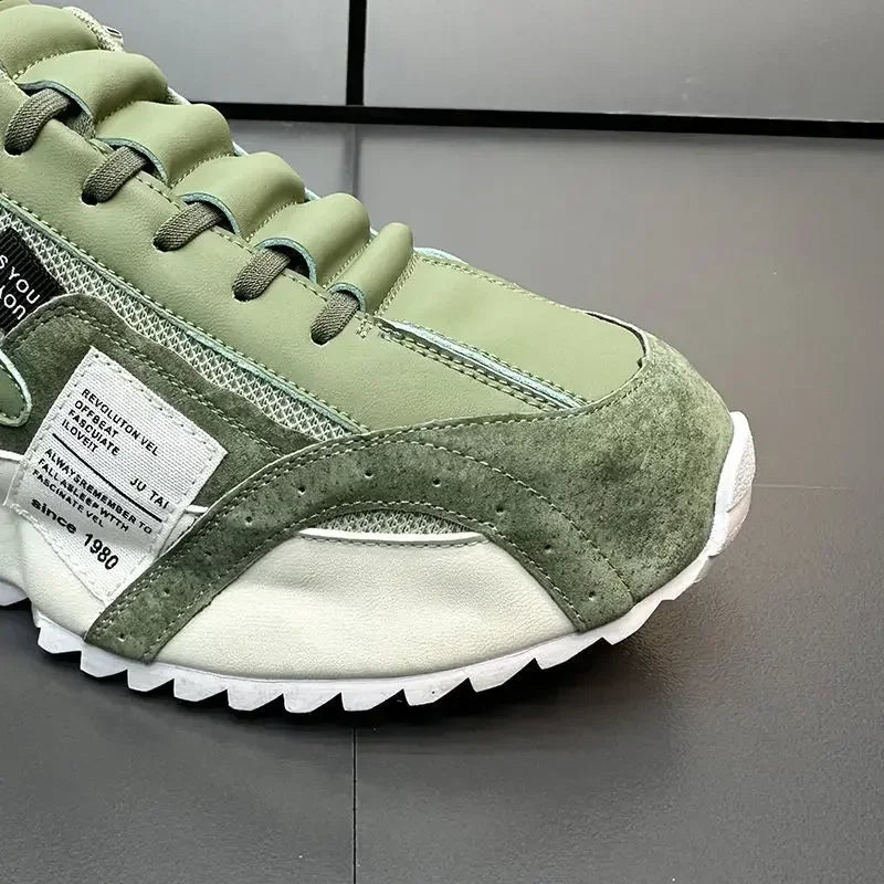 Man Sneakers Summer Mesh Moccasins Lace-up Leather Sports Four Seasons Casual Running Shoes Men's Comfortable Forrest Gump Shoe