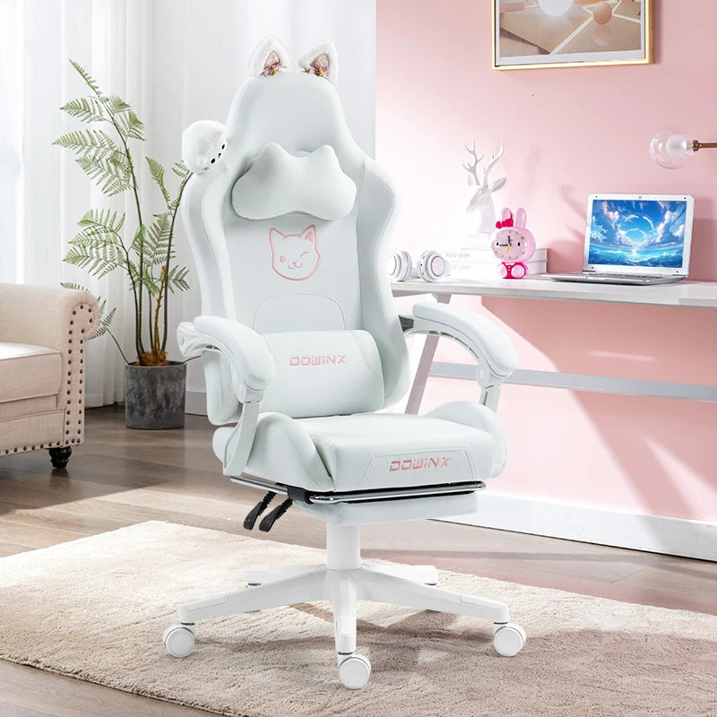 Cat-ear Computer Chair Girls Home Office Gaming Chair Comfortable Back 135° Adjustable Bedroom Student Linkage Armrest Chair