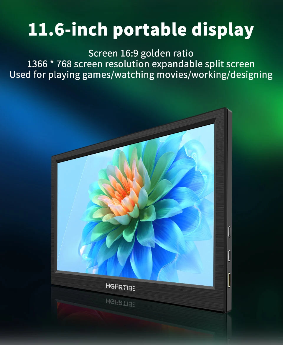 HGFRTEE 11.6 inch Portable Monitor 768P  Display Laptop Screen Second Game Extension Monitor for Switch/PS4/Xbox/Raspberry Pi