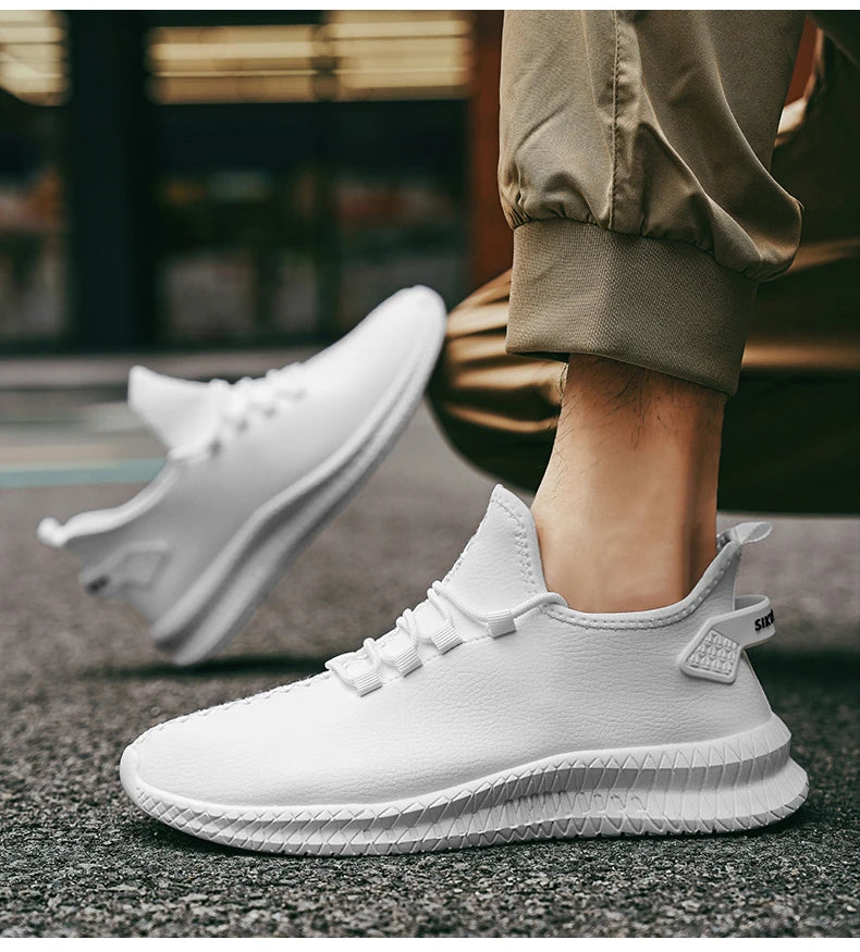 HKDQ New Men Casual Sneakers Waterproof Non Slip Outdoor Sneakers Male Artificial Leather Lace Up Low Top Lightweight Footwear