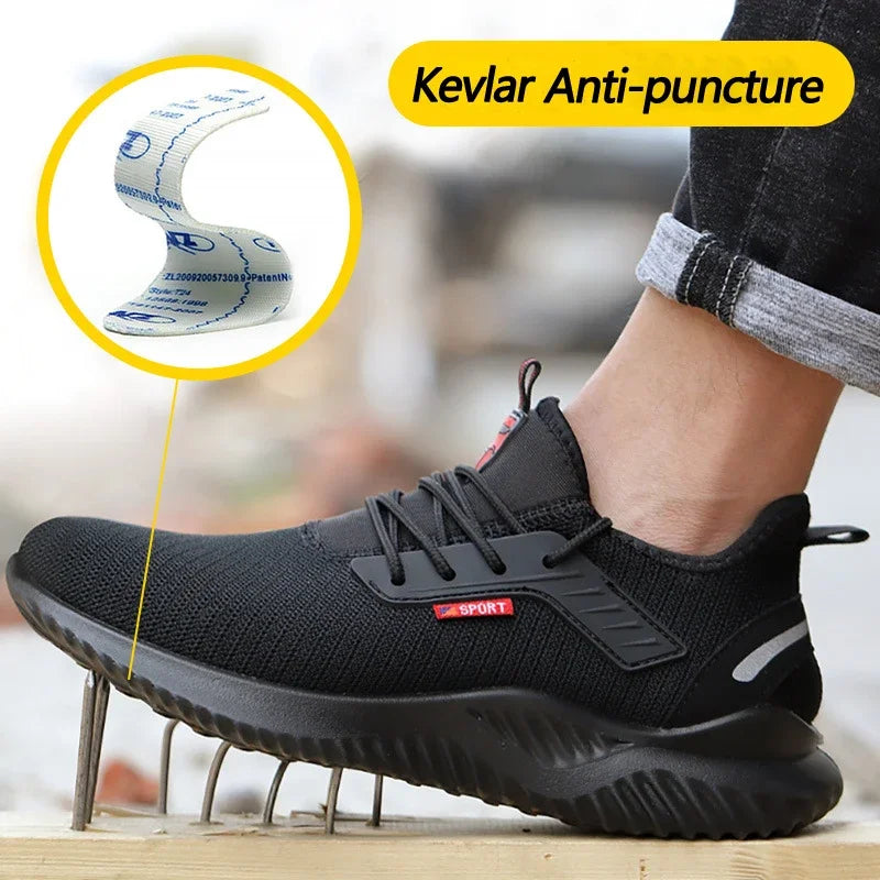 Flying woven shoes men's steel toe cap work safety shoes men's boot camouflage work shoes