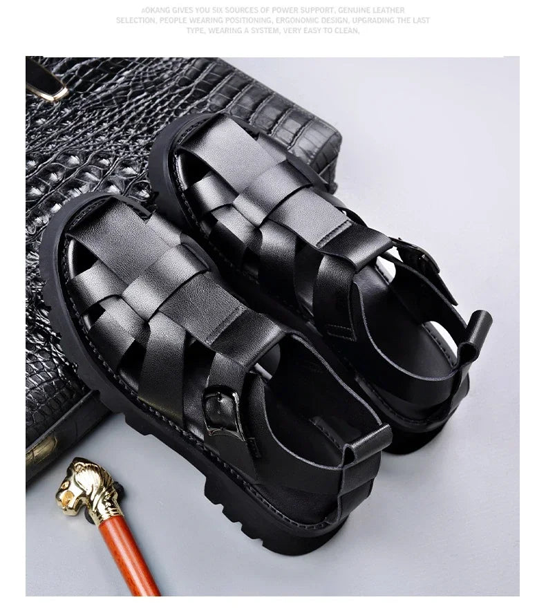 Men Sandals Cow Leather Roman Sandals for Men Summer Designer Platform Shoes Male Fashion Casual Black Sandals Man