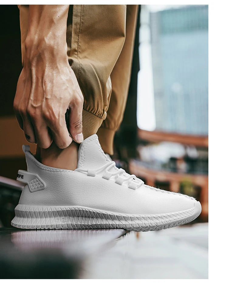 HKDQ New Men Casual Sneakers Waterproof Non Slip Outdoor Sneakers Male Artificial Leather Lace Up Low Top Lightweight Footwear