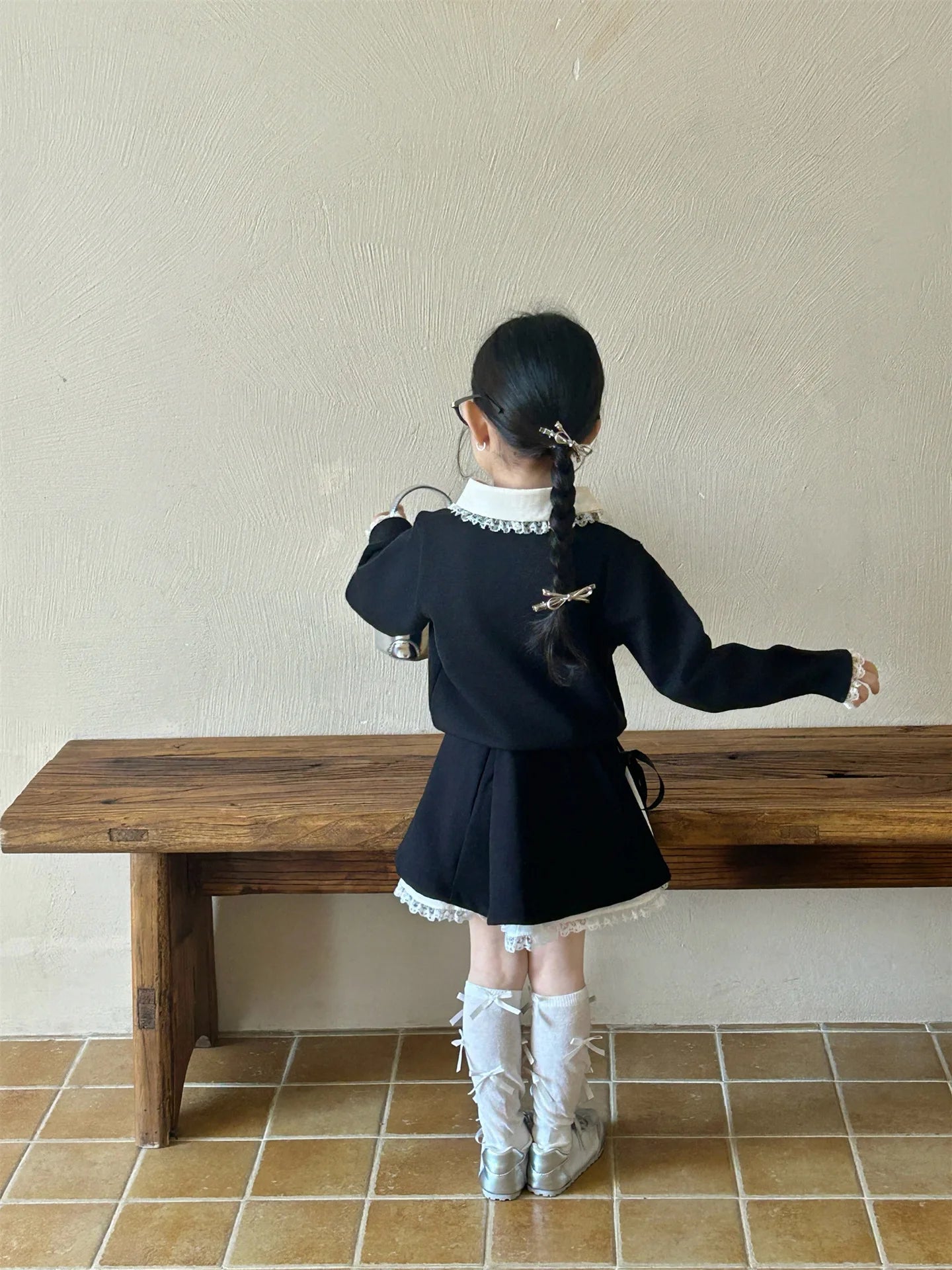 Childrens Dress 2025 Spring New Korean Fashion Girls All-match Butterfly-knot Lace Skirt Kids Clothes Girls