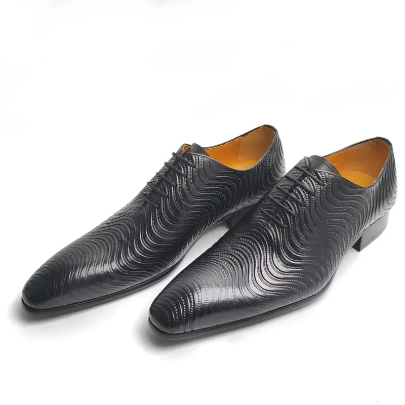 Men Shoes Luxury Oxford Shoe Genuine Leather Handmade Black Blue Prints Lace Up Pointed Toe Wedding Office Formal Dress Men Shoe