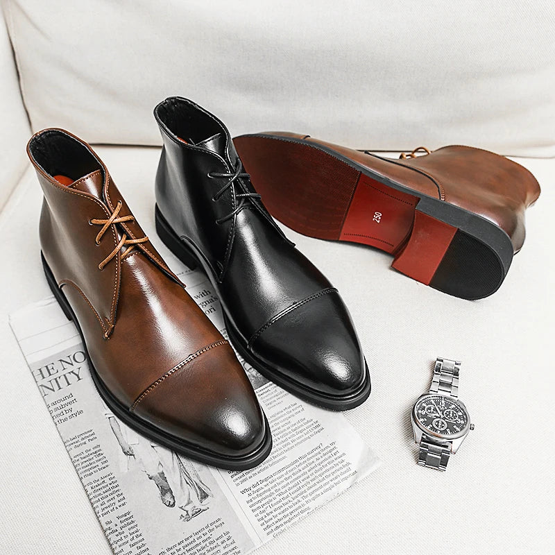 Men Boots Red Sole Handmade Solid Color Lace Up Classic Business Ankle Boots for Men Free Shipping Fashion Mens Shoes