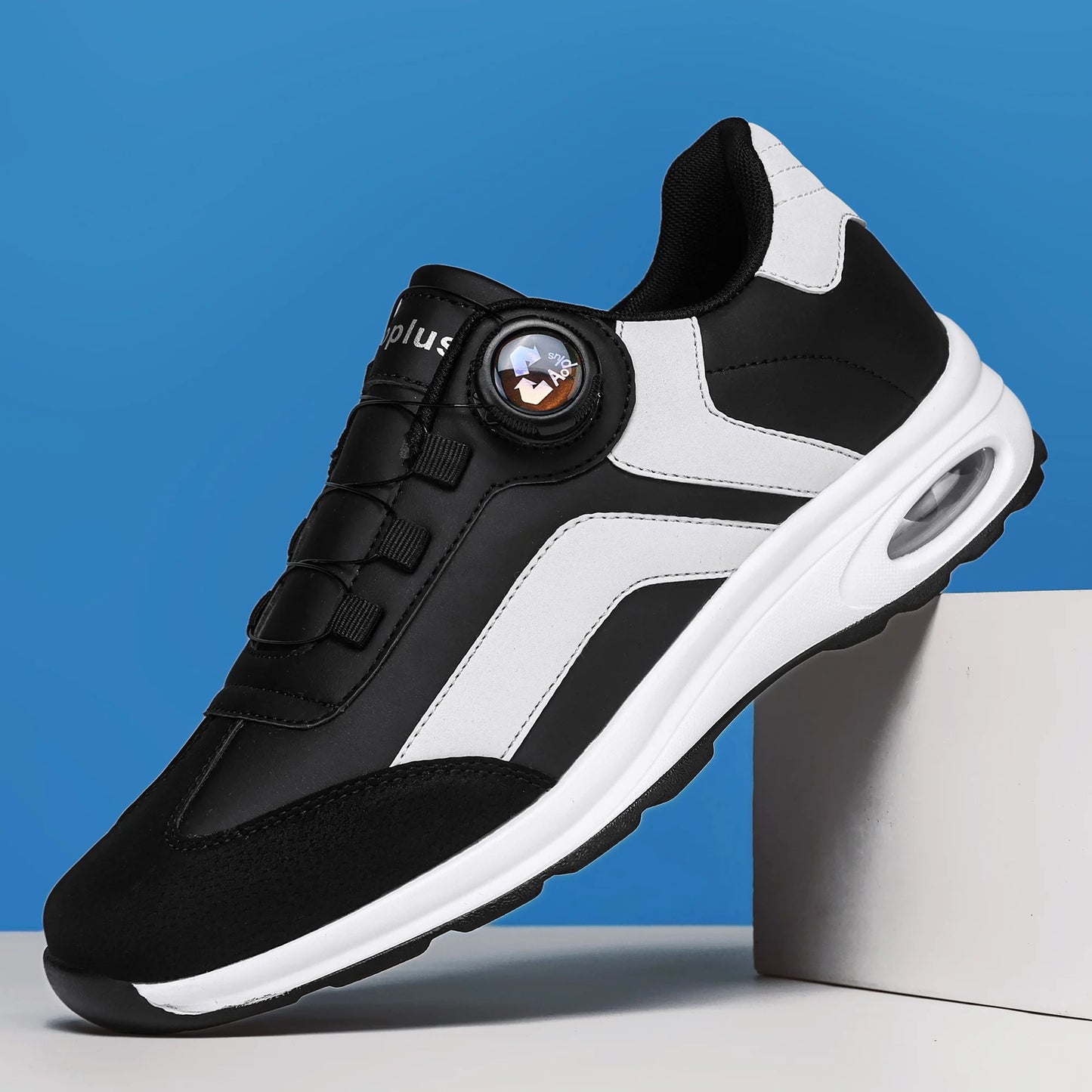 Fashionable Men's sport Casual shoes, lightweight Cycling shoes, Outdoor Walking shoes, Golf shoes, black and White Large size