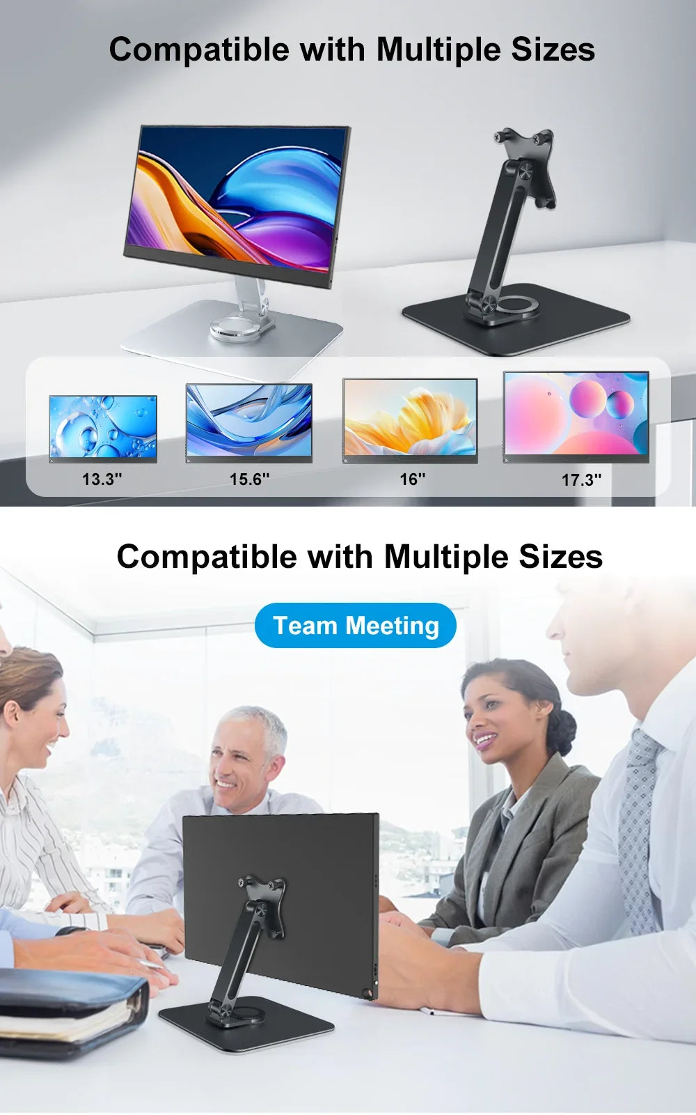 Aluminum Alloy Stand for Protable Monitor Table Bracket Adjustable 360 Rotation M4 Screw Bases Strong Load Capacity Super Stable