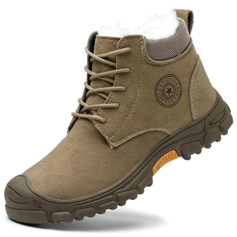 Imwete Steel Toe Work Safety Boot Men's High Top Anti Piercing Cotton Shoe Winter Thick Velvet Warm Safety Shoes Anti Smashing