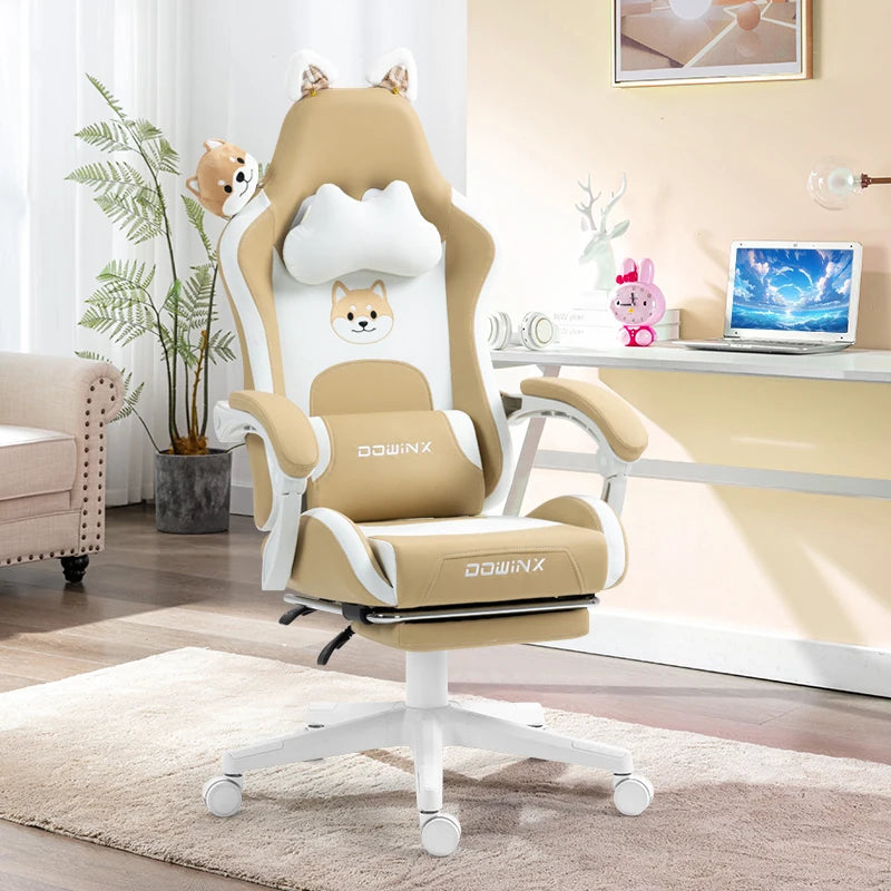 Cat-ear Computer Chair Girls Home Office Gaming Chair Comfortable Back 135° Adjustable Bedroom Student Linkage Armrest Chair