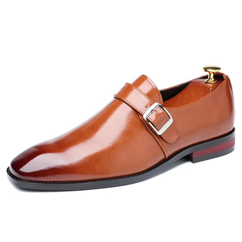 Man Retro Casual Business Shoes Microfiber Leather Square Toe Slip-on Buckle Dress Office Flats For Men Wedding Party Oxfords