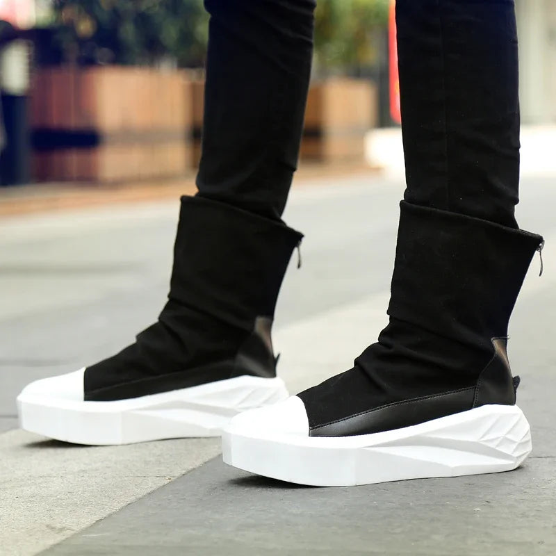 High Top 2025 Autumn New Men's Casual Shoes Fashion Slip On Man Sneakers Outdoor Comfort Trend Shoe Mid-Calf Men Boots Zipper 44