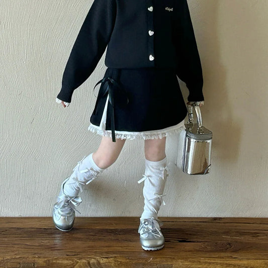 Childrens Dress 2025 Spring New Korean Fashion Girls All-match Butterfly-knot Lace Skirt Kids Clothes Girls
