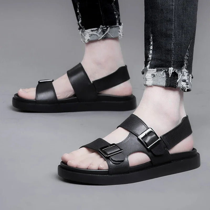 Summer Outdoor Genuine Leather Antiskid Sandals Men Casual  Leather Non-slip Breathable Tooling Shoes Soft Bottom Walking Shoes