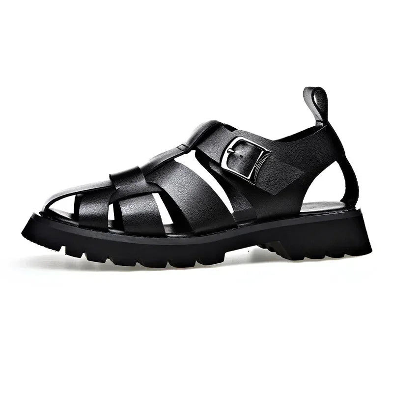 Men Sandals Cow Leather Roman Sandals for Men Summer Designer Platform Shoes Male Fashion Casual Black Sandals Man