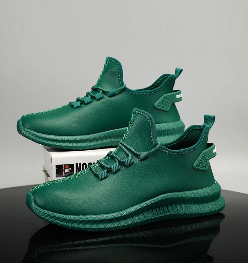HKDQ New Men Casual Sneakers Waterproof Non Slip Outdoor Sneakers Male Artificial Leather Lace Up Low Top Lightweight Footwear