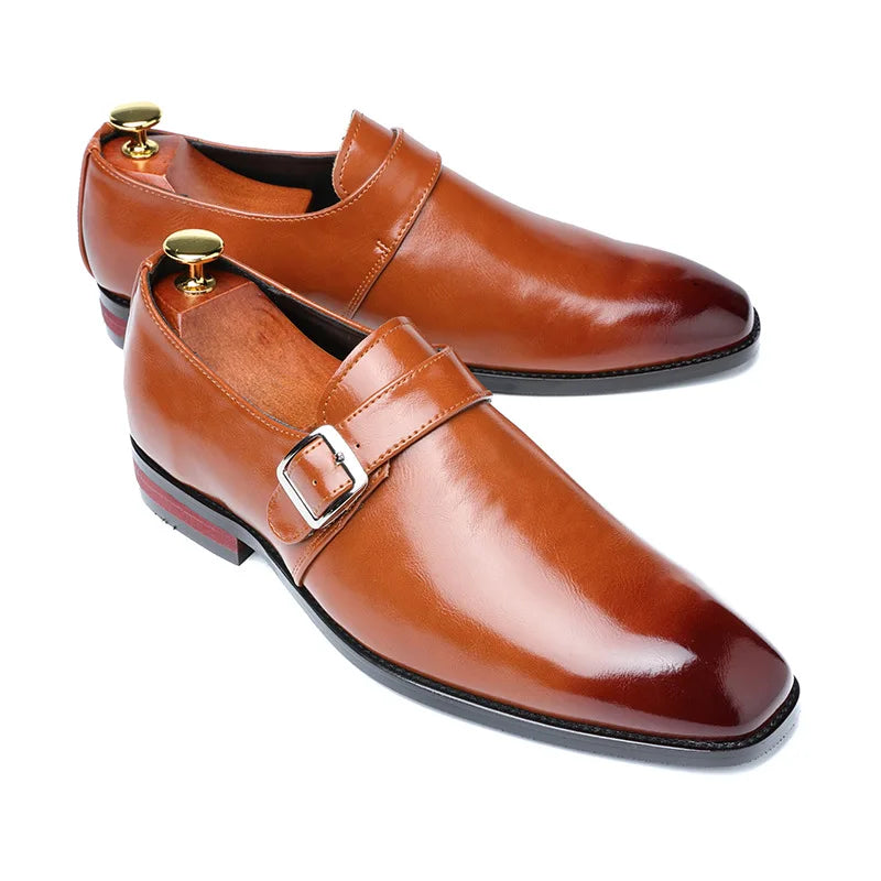 Man Retro Casual Business Shoes Microfiber Leather Square Toe Slip-on Buckle Dress Office Flats For Men Wedding Party Oxfords
