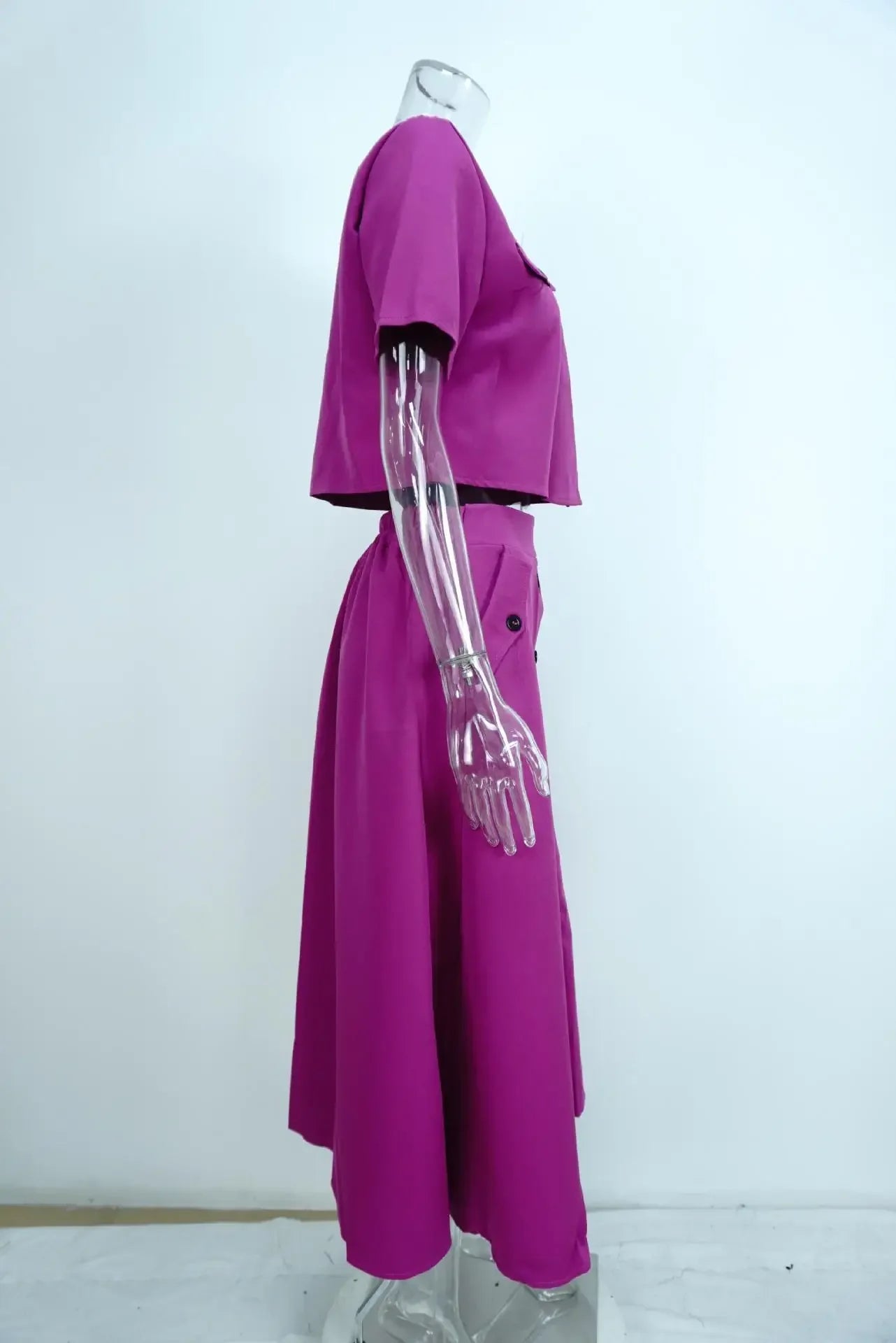 Elegant Solid Color Short Sleeve Women's Set Spring Lazy Style Fashionable Casual Skirt And Top Ensemble from Mainland China