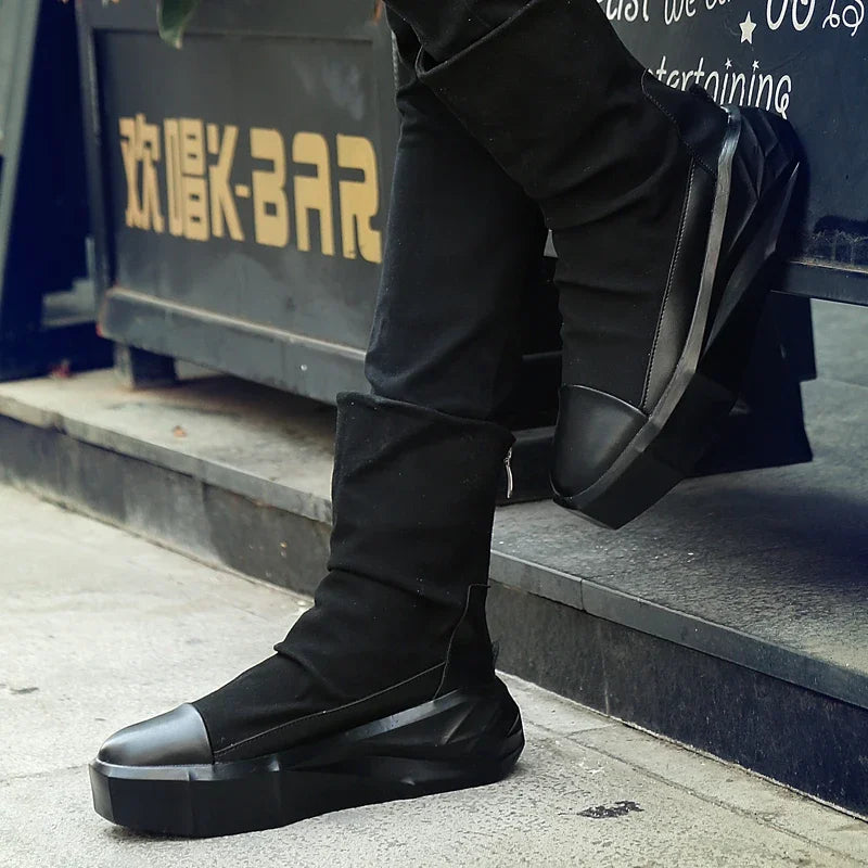 High Top 2025 Autumn New Men's Casual Shoes Fashion Slip On Man Sneakers Outdoor Comfort Trend Shoe Mid-Calf Men Boots Zipper 44