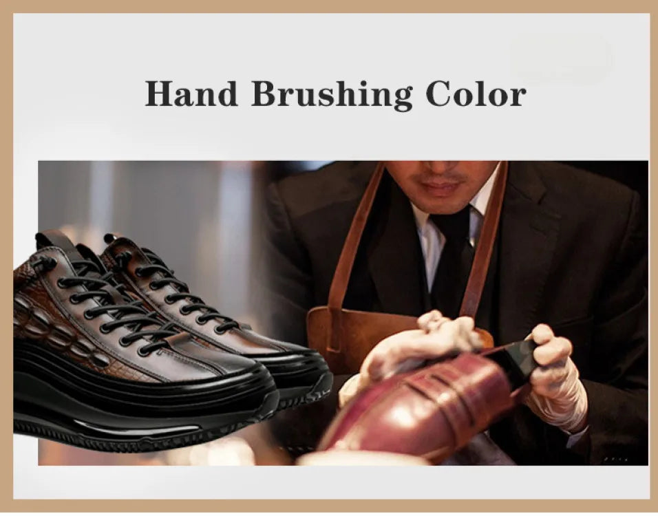 Men's winter thick bottom casual shoes light luxury fashion Air Cushion Cowhide Crocodile Print Sneakers Height Lifting Non-Slip