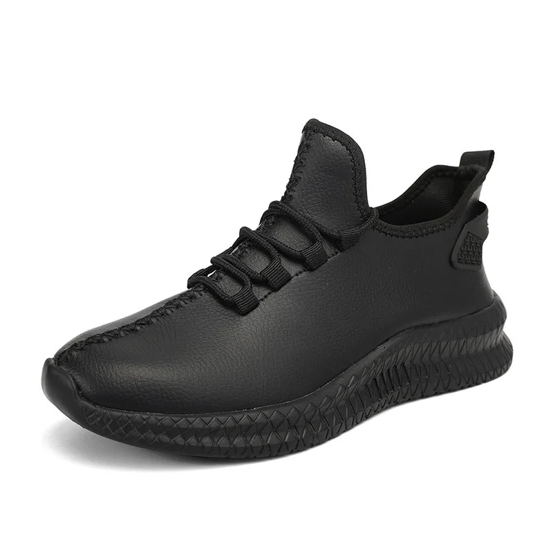 HKDQ New Men Casual Sneakers Waterproof Non Slip Outdoor Sneakers Male Artificial Leather Lace Up Low Top Lightweight Footwear