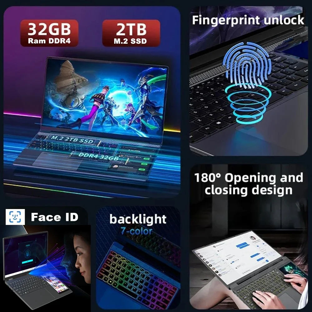 AKPAD 15.6"+7" Dual Screen Laptop Computer, Intel 12th N95 32GB/16GB DDR4 RAM, RGB Backlit Keyboard 7" Touch Screen Notebook PC