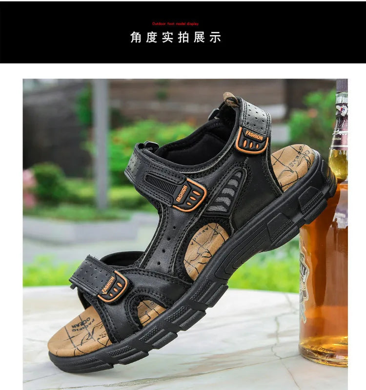 Designers Men's Sandals Luxury Genuine Leather Men's Sandals   High Quality Soft Casual Sandals for Men Beach Hiking Men's Shoes
