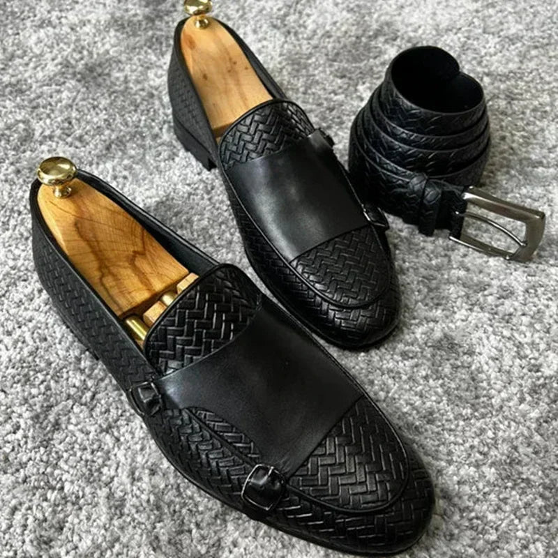 Men Loafers Shoes Brown Black Pu Breathable Double Buckle Monk Shoes Mocassins Cuir Pour Hommes  Men Shoes