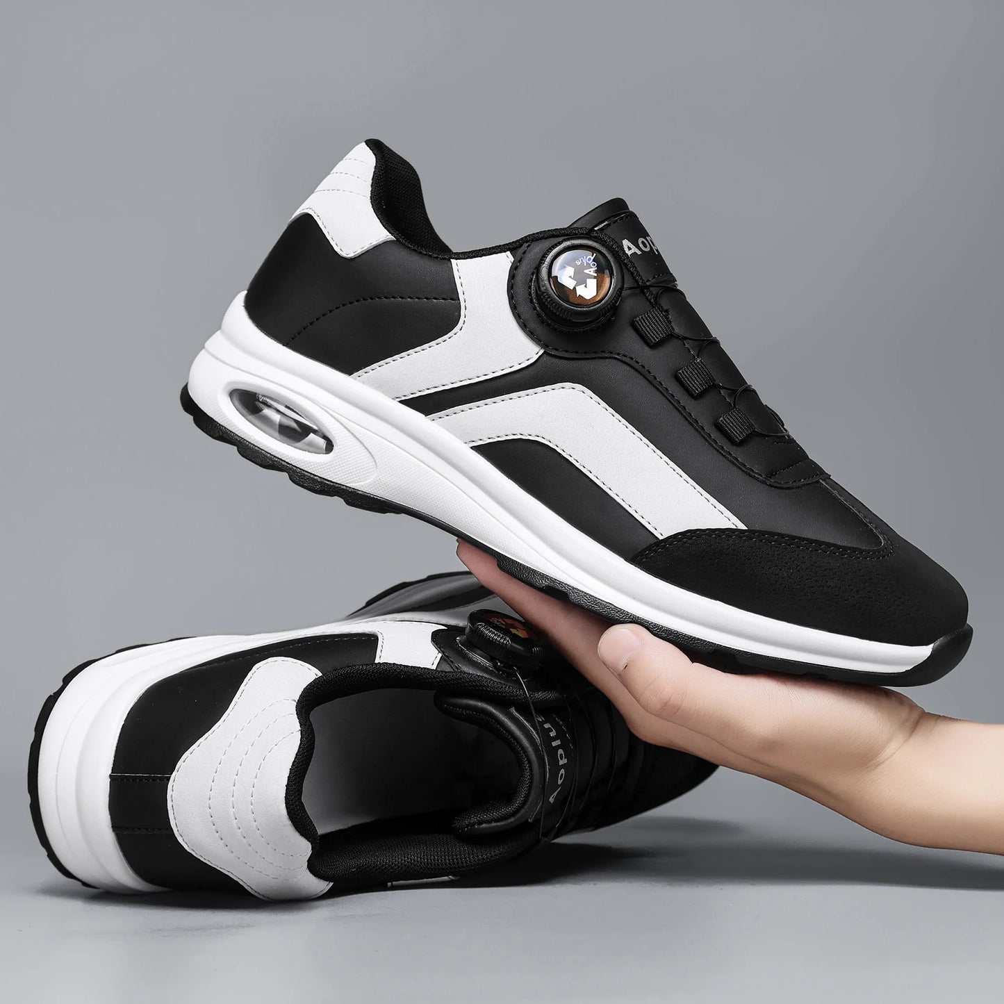 Fashionable Men's sport Casual shoes, lightweight Cycling shoes, Outdoor Walking shoes, Golf shoes, black and White Large size