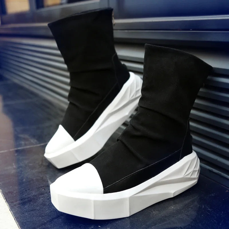 High Top 2025 Autumn New Men's Casual Shoes Fashion Slip On Man Sneakers Outdoor Comfort Trend Shoe Mid-Calf Men Boots Zipper 44