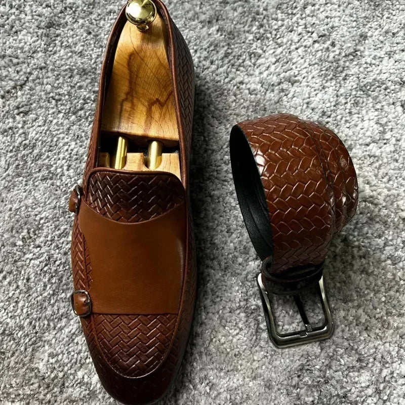 Men Loafers Shoes Brown Black Pu Breathable Double Buckle Monk Shoes Mocassins Cuir Pour Hommes  Men Shoes