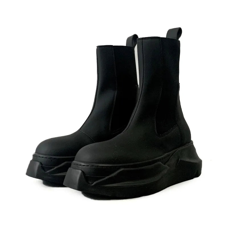 Chelsea Boots Women Cow Leather Square Toe Fashion Slip On Thick Sole Block Heel Ladies Flat Shoes Winter Ankle Boots