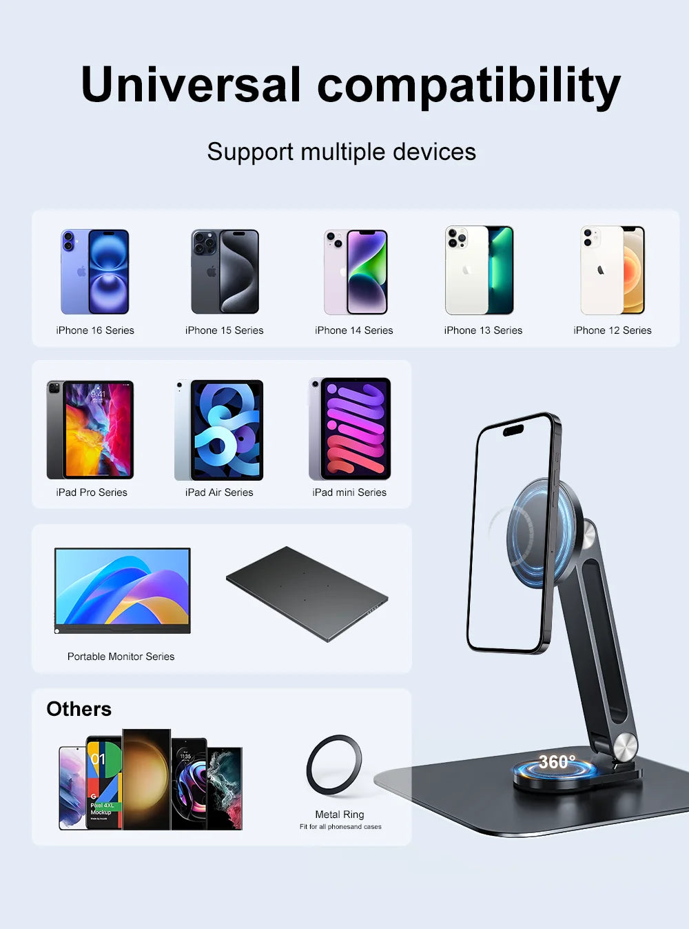 Aluminum Alloy Stand for Protable Monitor Table Bracket Adjustable 360 Rotation M4 Screw Bases Strong Load Capacity Super Stable