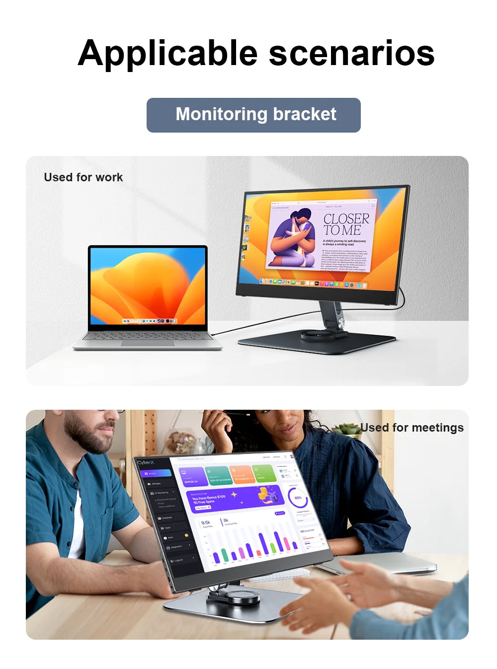 Aluminum Alloy Stand for Protable Monitor Table Bracket Adjustable 360 Rotation M4 Screw Bases Strong Load Capacity Super Stable