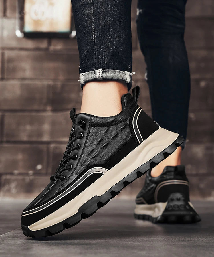 Brand Men Sneakers 2025 New Crocodile Pattern Leather Shoes Male Casual Running Shoes Luxury Fashion Platform Mens Tennis Shoes