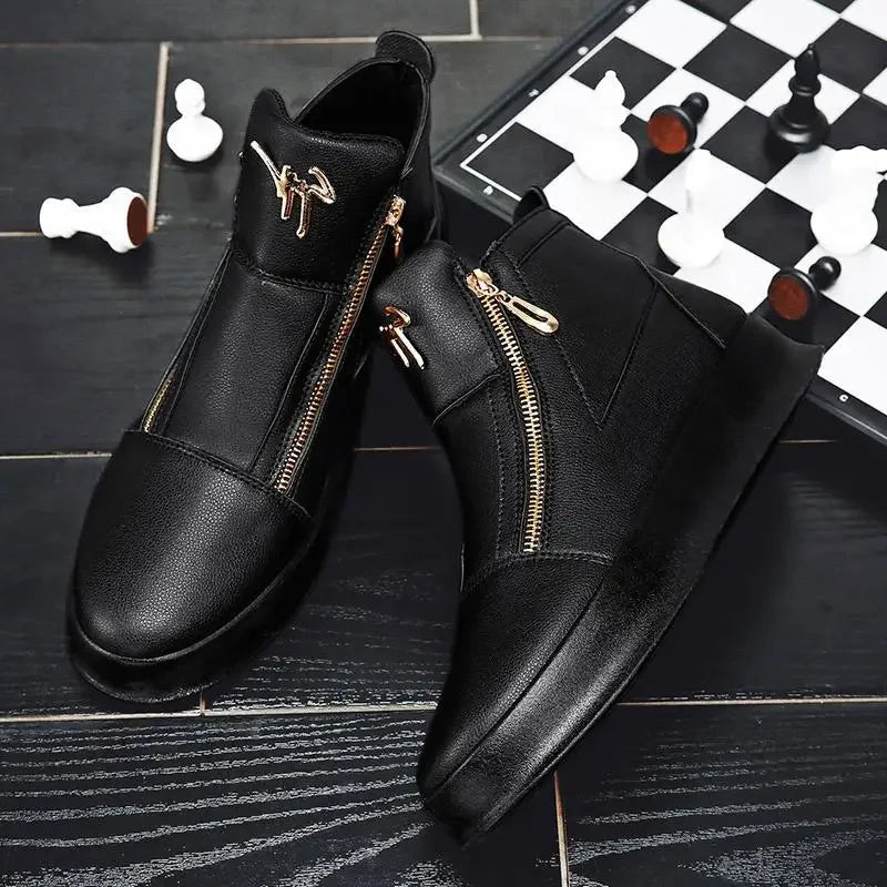 High Top Casual Shoes Platform Men's Sneakers Fashion Zipper Ankle Boots Leather Outdoor Shoe Non Slip Comfortable Shoes for Men