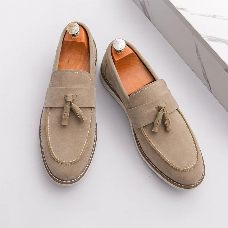 New Fashion Tassel Leather Men Shoes Slip On Loafers Classic Patchwork Suede Dress Shoes Man Daily Wedding Party Shoes for Man