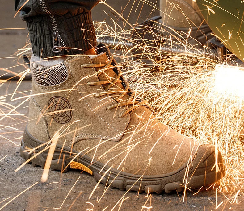 Imwete Steel Toe Work Safety Boot Men's High Top Anti Piercing Cotton Shoe Winter Thick Velvet Warm Safety Shoes Anti Smashing