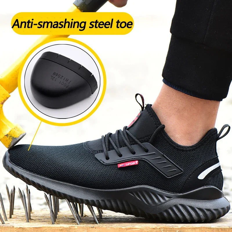 Flying woven shoes men's steel toe cap work safety shoes men's boot camouflage work shoes