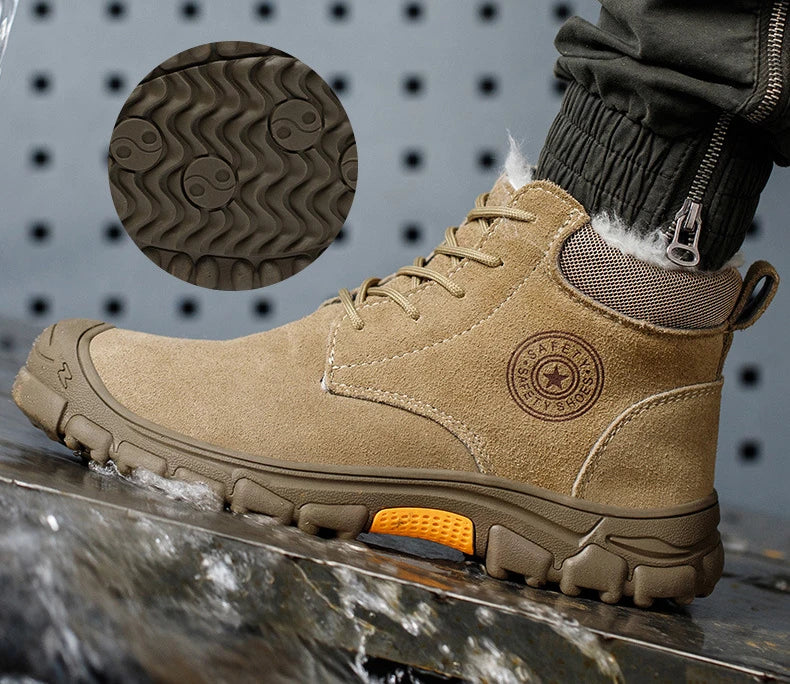 Imwete Steel Toe Work Safety Boot Men's High Top Anti Piercing Cotton Shoe Winter Thick Velvet Warm Safety Shoes Anti Smashing