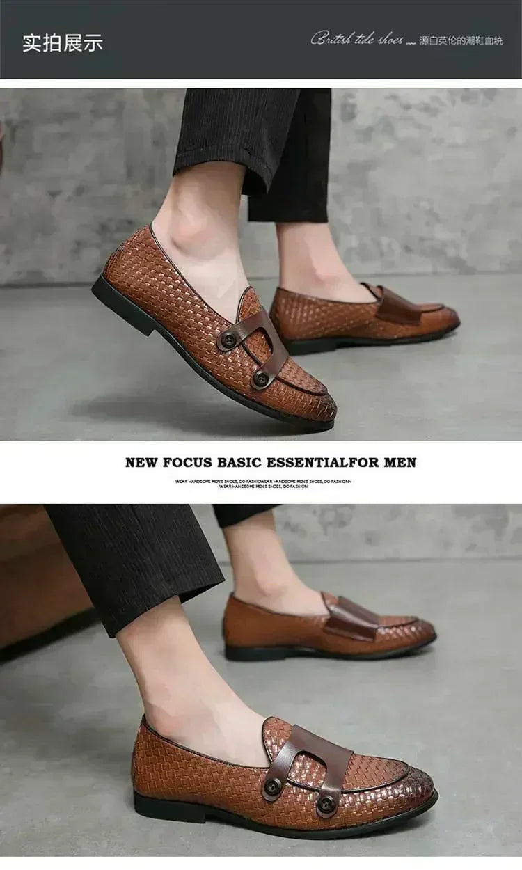 Men Loafers Shoes Brown Black Pu Breathable Double Buckle Monk Shoes Mocassins Cuir Pour Hommes  Men Shoes