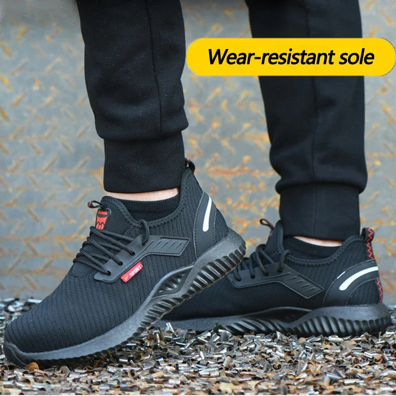 Flying woven shoes men's steel toe cap work safety shoes men's boot camouflage work shoes