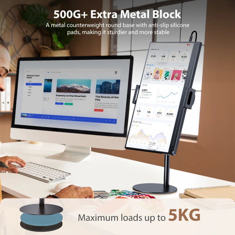 Portable Vesa Monitor Tablet Holder Adjustable Monitor Stand Height Up To 24Cm Standing Tablet Bracket Desk Mount Wider Base